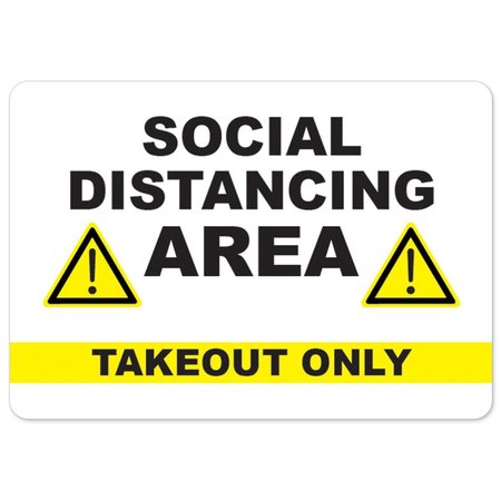 SIGNMISSION PSA, Social Distancing Area Takeout Only, 10in X 7in Peel And Stick Wall Graphic, OS-NS-RD-710-25491 OS-NS-RD-710-25491